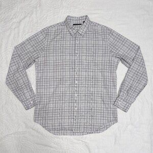 Theory Men's Dress Shirt Sz Large Check Pattern Cotton Style# F0174512 RN# 98406